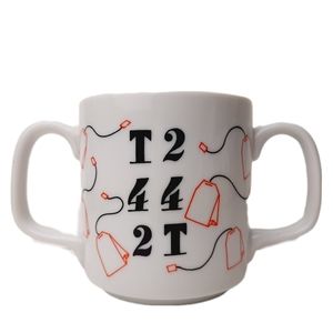 🍒 Retro "T42" Double Handle Mug Tea Cup w/ Tea Bags
